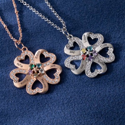 Personalised Flower Necklace with Names and Birthstone For Mother's Day Gift