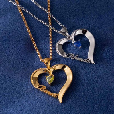 Personalised Name Heart Necklace With Birthstones For Birthday Valentine's Day Gifts