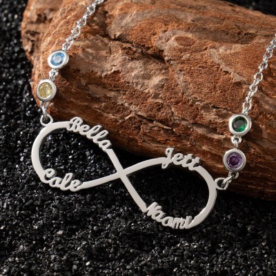 Personalised Multi Name Family Necklace With Birthstones For Mum Grandma Mother's Day Gift