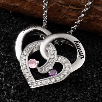 Personalised Knot of Love Matching Heart Necklace With Birthstones For Anniversary Valentine's Day
