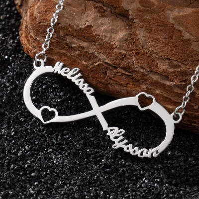 Personalised Knot Couple Necklace with 2 Names For Her Valentine's Day Gifts