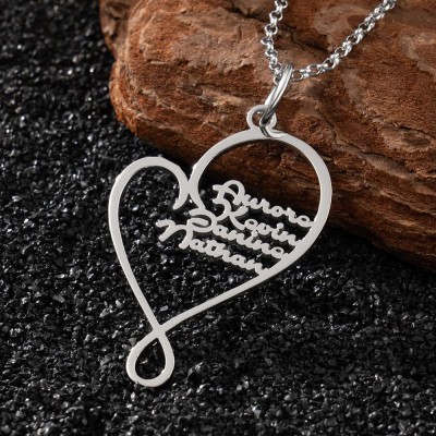 Custom Family Heart Necklace with Kids Name For Mum Mother's Day Gifts Ideas