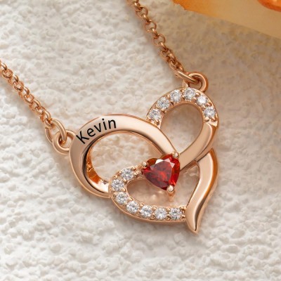 Personalised Double Heart Necklace With Her Name and Birthstone For Soulmate Valentine's Day