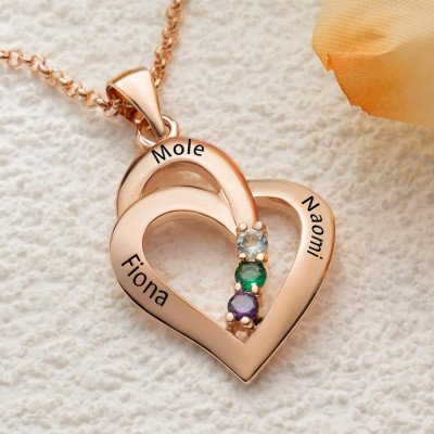 Personalised Heart Mum Necklace With Names and Birthstones Gift For Wife Mum Grandma