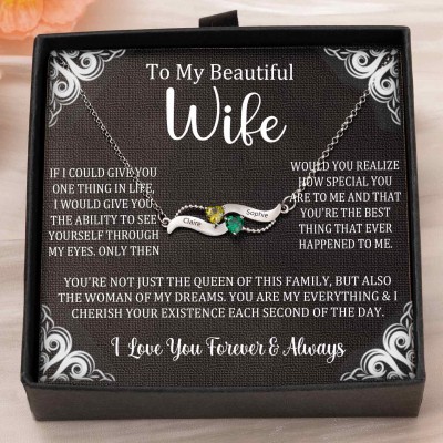 Custom Couple Names Heart Necklace With Birthstones Valentine's Day Gifts