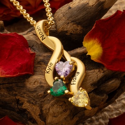 Personalised Name Engraved and Birthstone Necklaces For Mother's Day Gift