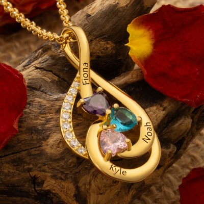Personalised Name and Birthstone Necklaces For Mother's Day Gift