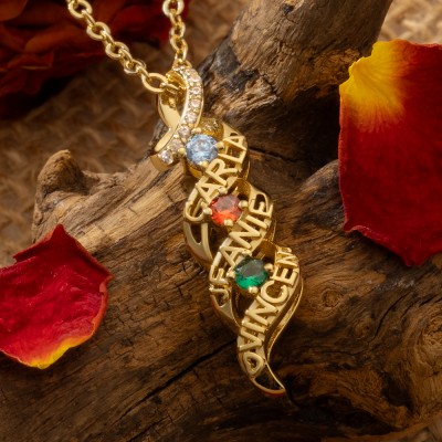 Custom Heart Necklace with Names and Birthstones For Mum