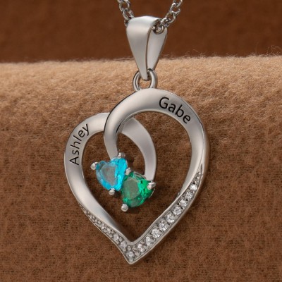 Custom Couple Names Heart Necklace With Birthstones Valentine's Day Gifts