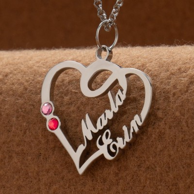 Personalised Heart Necklace with Birthstones and Names For Anniversary