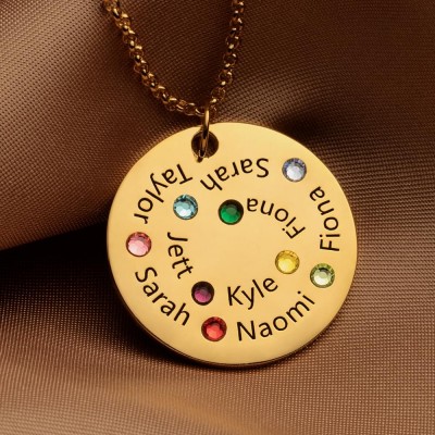 Personalised Circle Name Necklace with Birthstone Mother's Day Gift