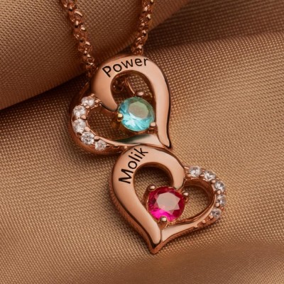Personalised Heart Name Necklace with Birthstone Mother's Day Gift
