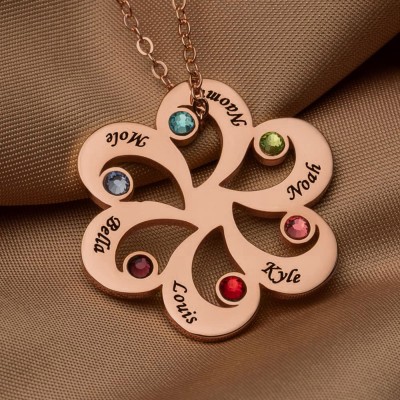 Personalised Flower Name Necklace with Birthstone Mother's Day Gift