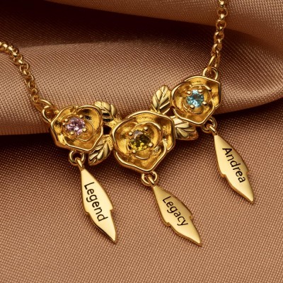Personalised Rose Name Necklace with Birthstone Mother's Day Gift