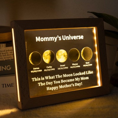 Custom Mummy's Universe Moon Phase Night Light By Date Gift For Mother's Day