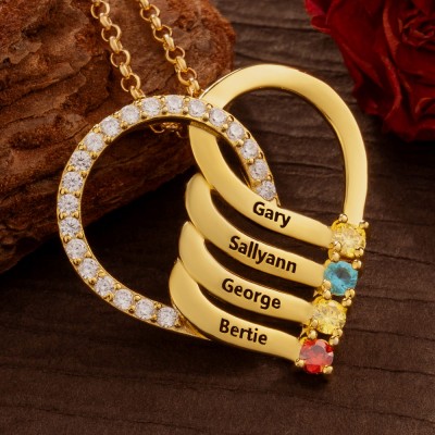 Personalised Heart Necklace with Names and Birthstones For Mum Mother's Day