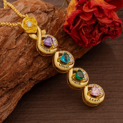 Personalised Name Engraved and Birthstone Necklaces For Mother's Day Gift
