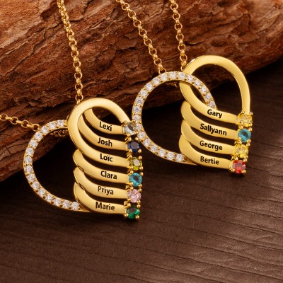 Personalised Heart Necklace with Names and Birthstones For Mum Mother's Day