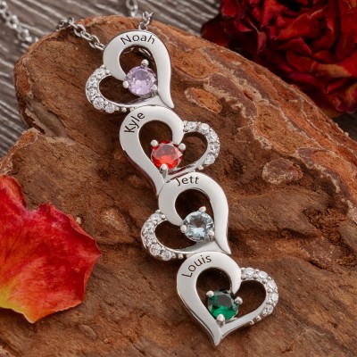 Personalised Heart Name Necklace with Birthstone Mother's Day Gift