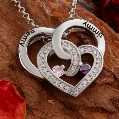Personalised Knot of Love Matching Heart Necklace With Birthstones For Anniversary Valentine's Day