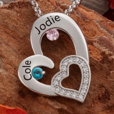 Personalised Heart Promise Name Necklace with Birthstones For Girlfriend Valentine's Day Gifts