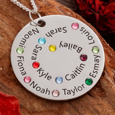 Personalised Circle Name Necklace with Birthstone Mother's Day Gift