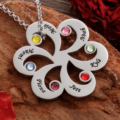 Personalised Flower Name Necklace with Birthstone Mother's Day Gift