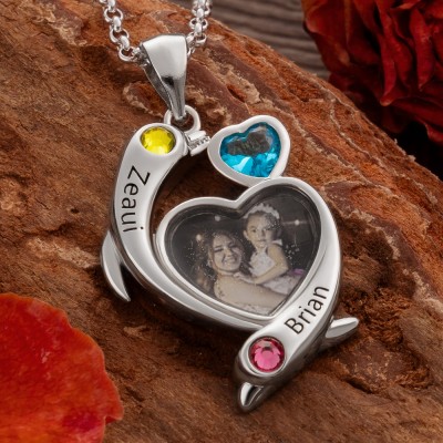 Personalised Name Necklace with Birthstones and Photo For Mum Mother's Day Gifts