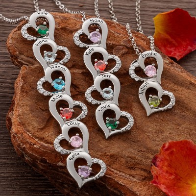Personalised Heart Name Necklace with Birthstone Mother's Day Gift