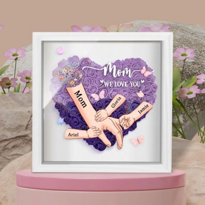 Custom Holding Hands Flower Shadow Box with Kids Name For Mum or Grandma Mother's Day Gift