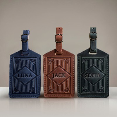 Personalised Leather Luggage Tag with Engraved Name For Travel Gift