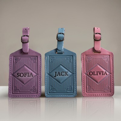 Personalised Leather Luggage Tag with Engraved Name For Travel Gift Ideas