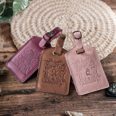 Personalised Leather Luggage Tag with Engraved Initial For Travel Gift