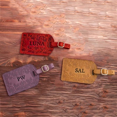 Personalised Leather Luggage Tag with Engraved Name For Travel Gift