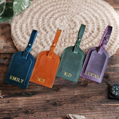 Personalised Leather Luggage Tag with Engraved Name For Travel Gift