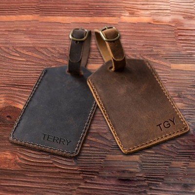 Personalised Leather Luggage Tag with Engraved Name For Travel Gift