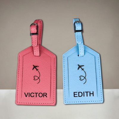 Personalised Leather Luggage Tag with Engraved Name For Travel Gift