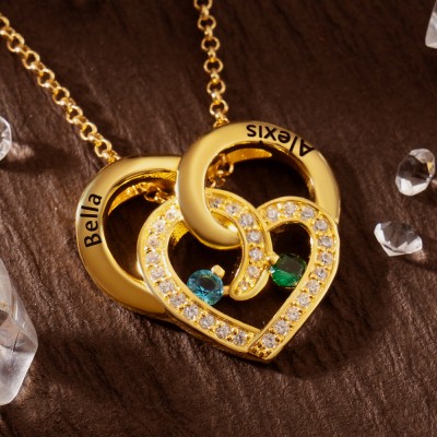 Personalised Knot of Love Matching Heart Necklace With Birthstones For Anniversary Valentine's Day