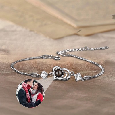 Customized Heart Projection Bracelet With Photo Inside For Valentine's Day Gifts
