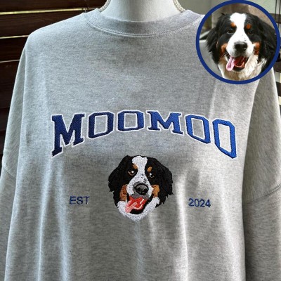 Custom Embroidered Dog Face Varsity Sweatshirt For Pet Lover Gift
