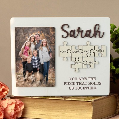 Custom Mum Puzzle Sign with Photo and Name Piece That Holds Us Together For Mother's Day Gift