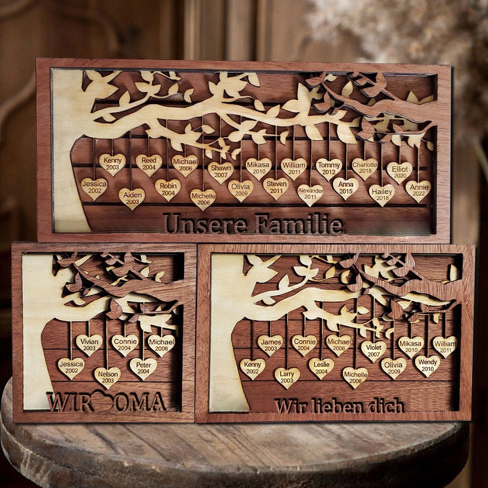Personalisierte Familie Baum Holz Zeichen mit Enkelkinder Namen für Familie Weihnachten Jahrestag Geschenk
