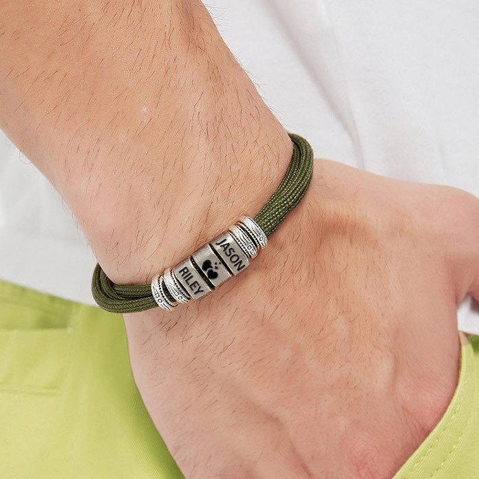 Personalisierte Männer Seil Armband mit Herz Perlen Geschenk für Männer Valentinstag