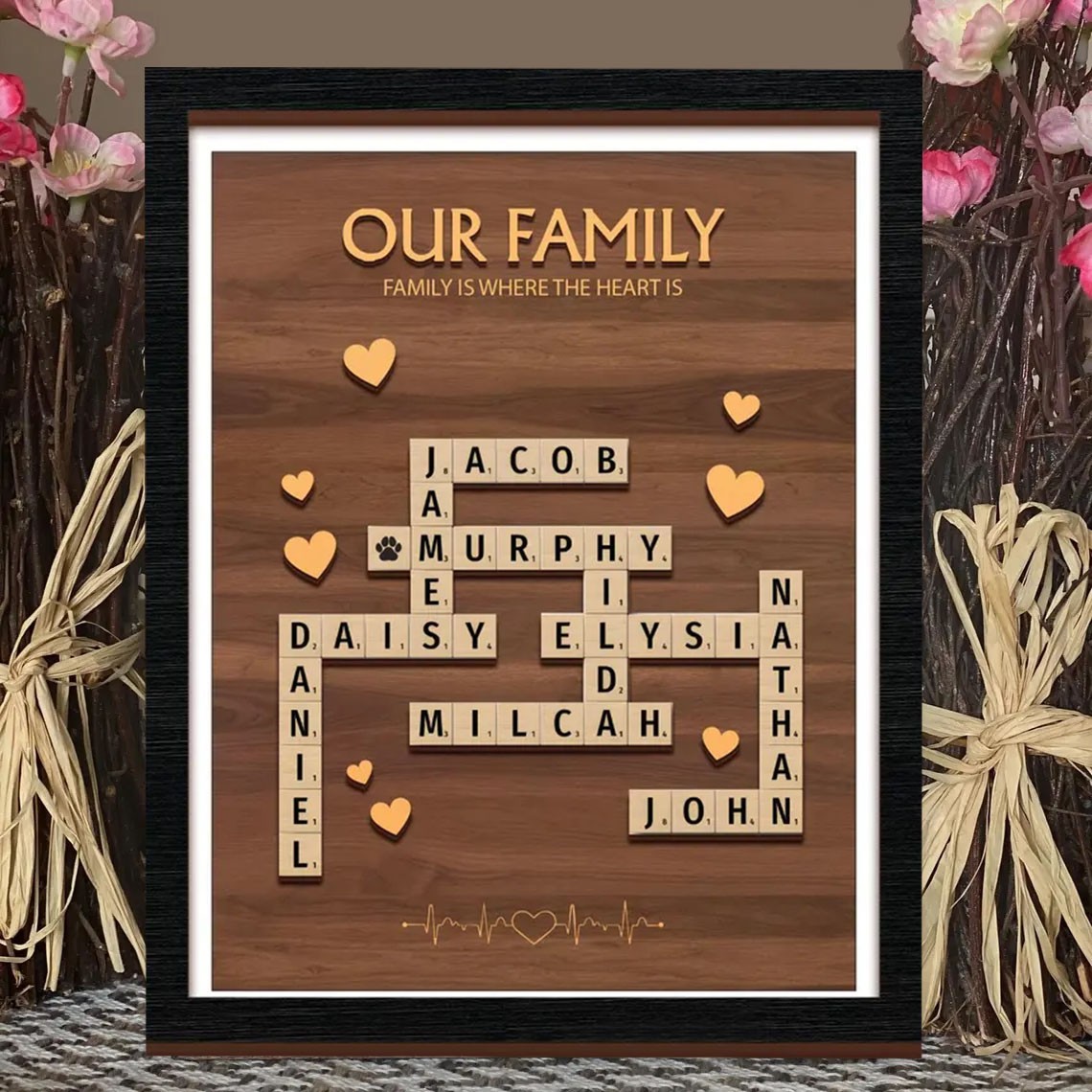 Individuelles Kreuzworträtsel Familien-Scrabble-Stein Namensschild aus Holz als Weihnachtsgeschenk oder Jubiläumsandenken