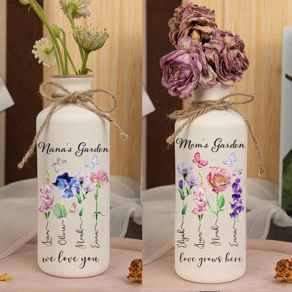 Benutzerdefinierte Gigi's Garden Geburt Blumenvase mit Enkelkinder Name für Oma Mom Weihnachtsgeschenk