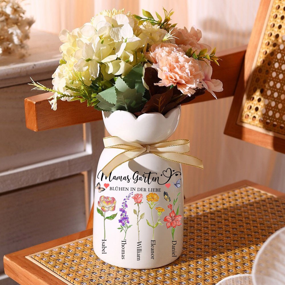 Mama's Garden Individuelle Geburtsmonat Blumenvase mit Kindernamen für Mama Oma Muttertagsgeschenk