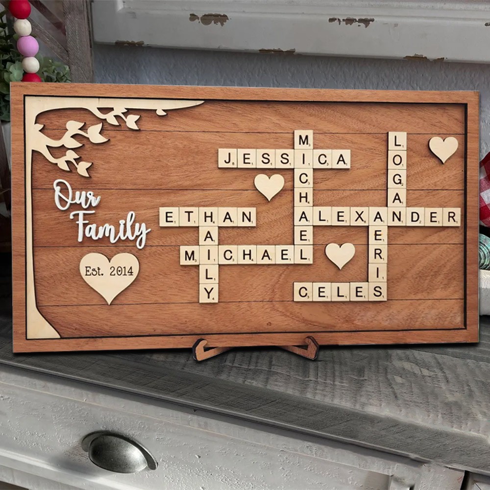 Personalisiertes Scrabble-Schild mit Familiennamen als Weihnachts- oder Jahrestagsgeschenk
