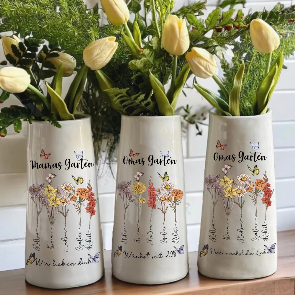 Personalisierte Geburt Monat Blumenvase mit Kindernamen für Mama Oma Muttertag Geschenkideen