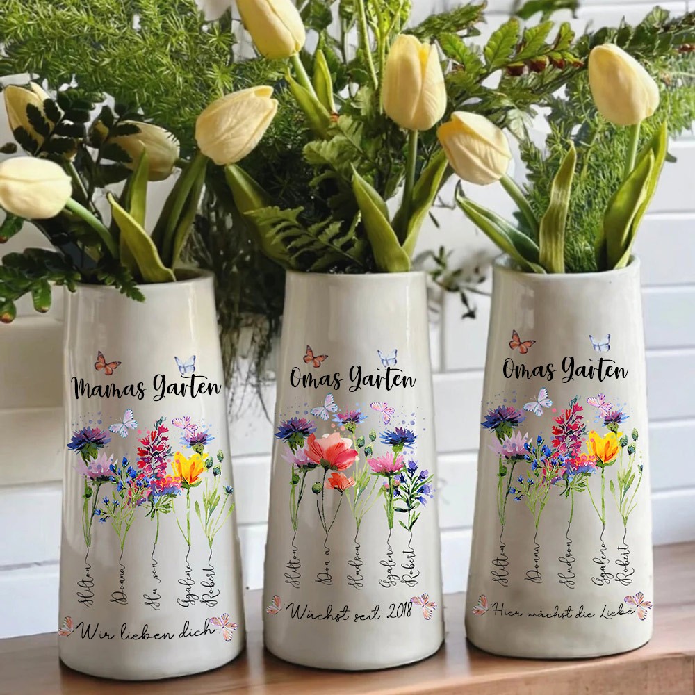 Personalisierte Geburt Monat Blumenvase mit Kindernamen für Mama Oma Muttertag Geschenkideen