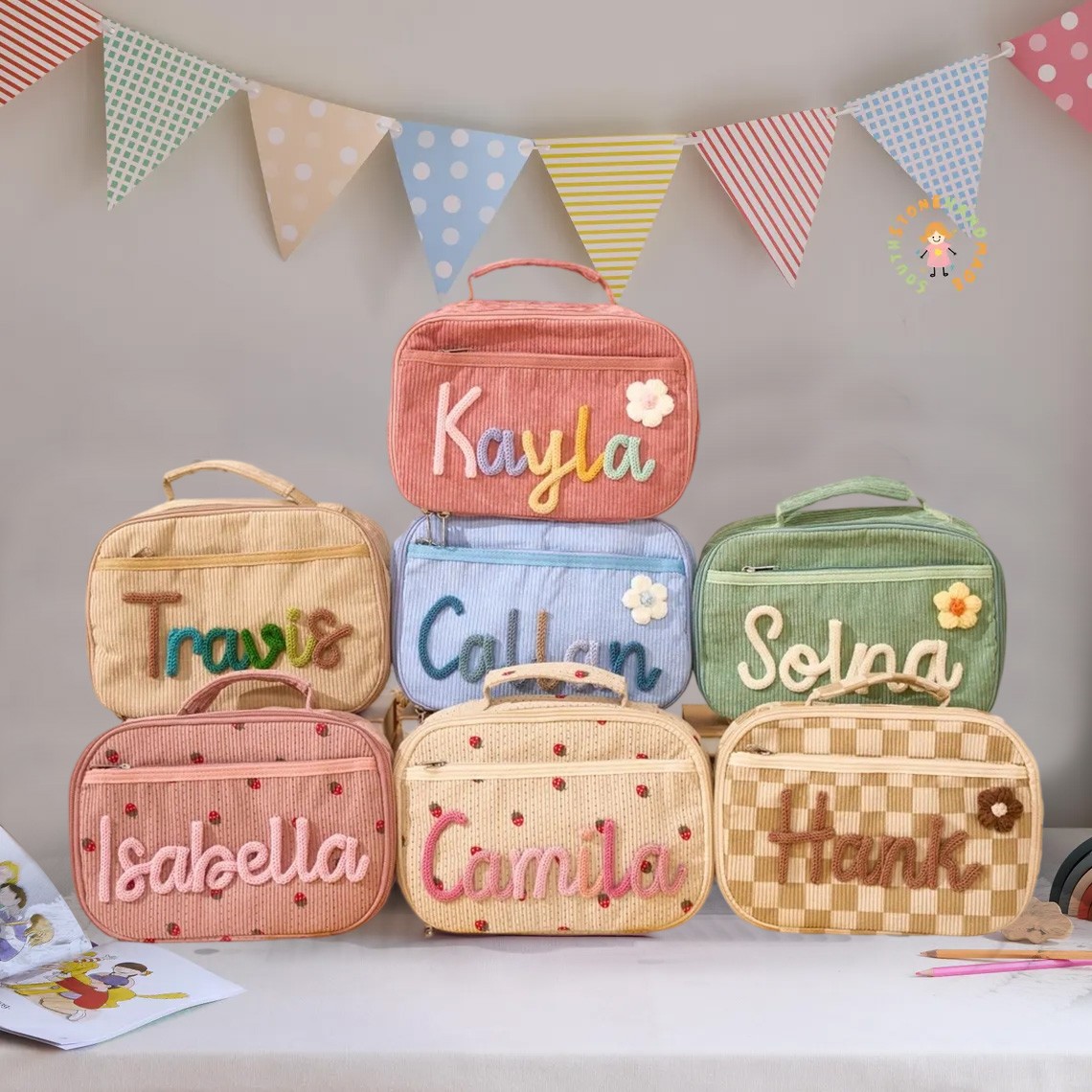 Personalisierte Lunchtasche mit Namen für Kinder, Schultasche für Kleinkinder, Geschenk für Mädchen und Jungen zum Schulstart